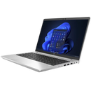 Looptop.se refurbished silver HP EliteBook 640 G9 laptop with a 14-inch Full HD display and black keyboard.